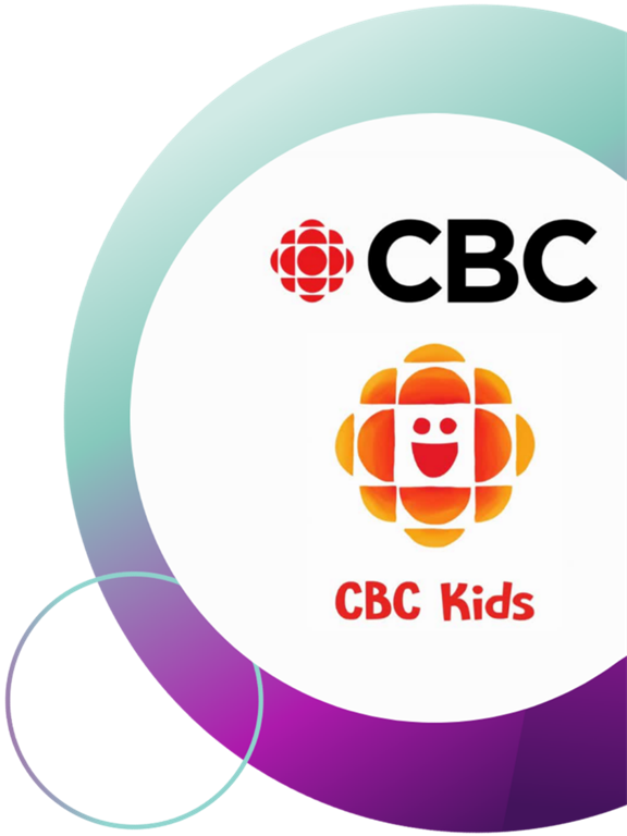 The CBC and CBC Kids logos are shown stacked on top of eachother inside an EKO Branded purple and blue circle.
