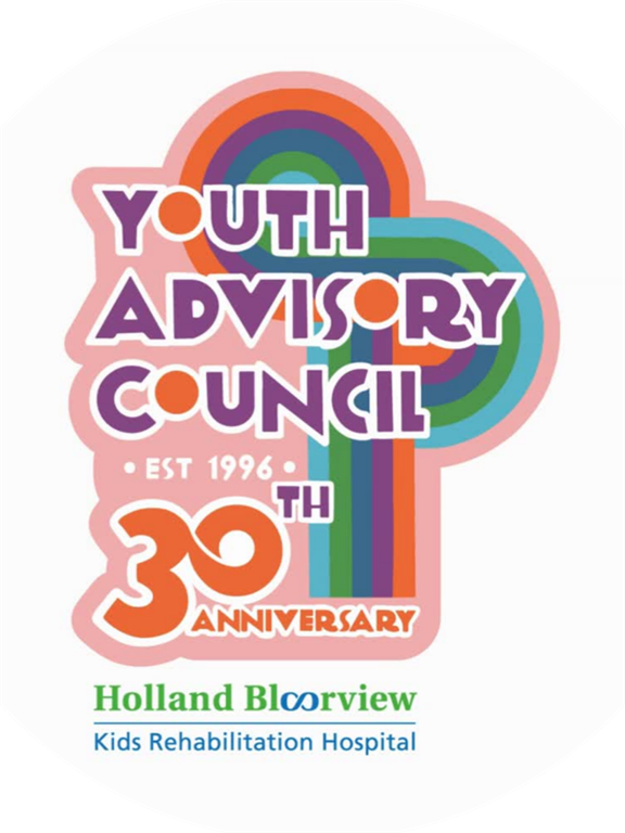 Holland Bloorview Kids' Rehabilitation Hospital's Youth Advisory Council logo features 70s-inspired bubble lettering and colours.